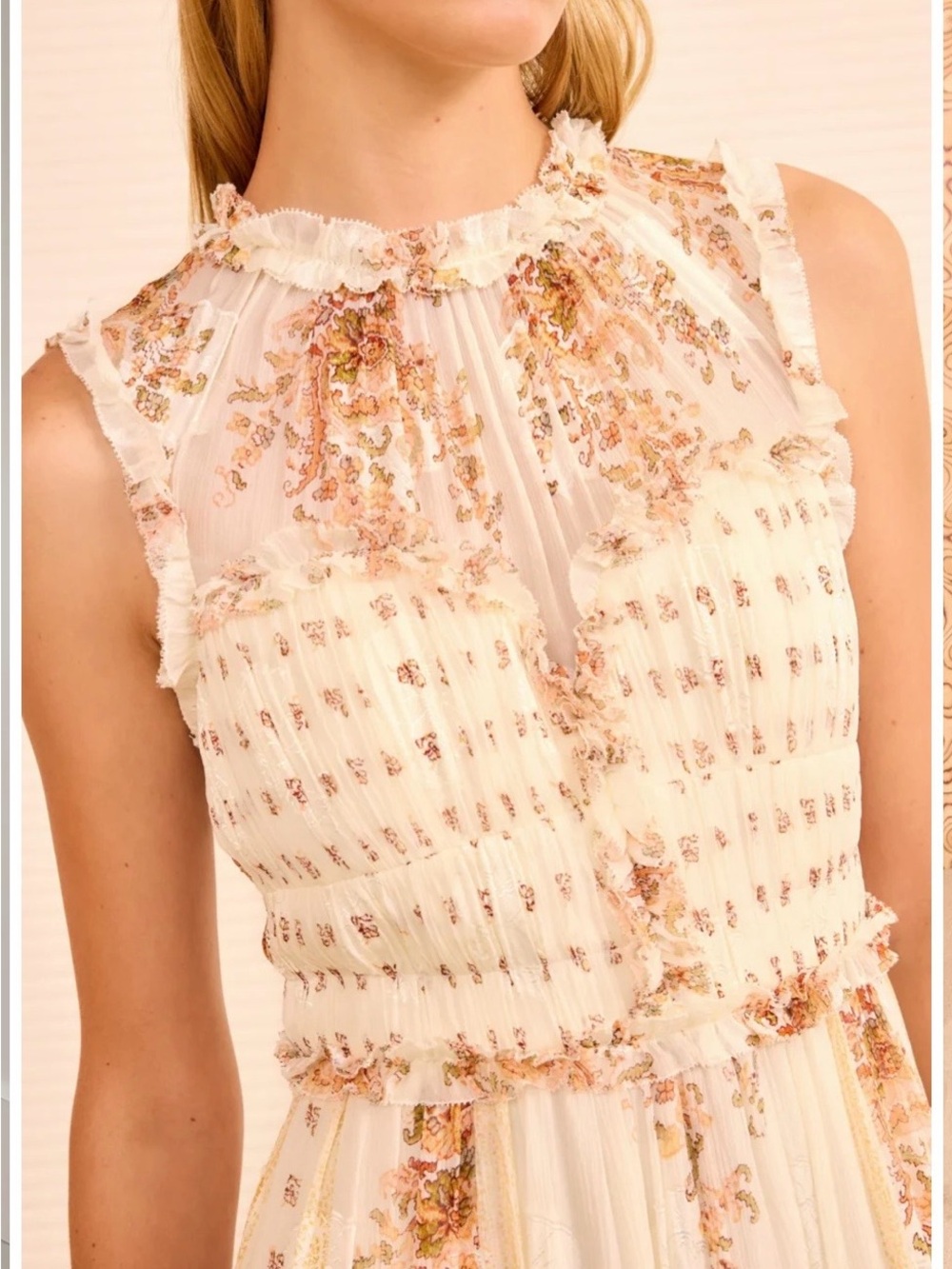 Ulla Johnson Cream Floral Ruffled Midi Dress - Picture 3 of 4